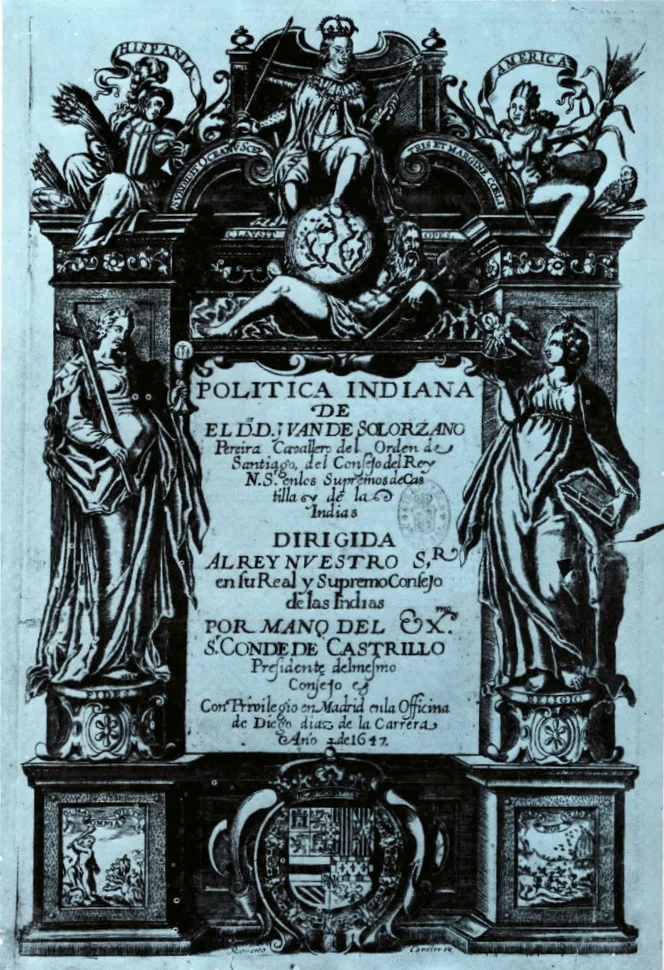 Portada de la obra “Política Indiana”