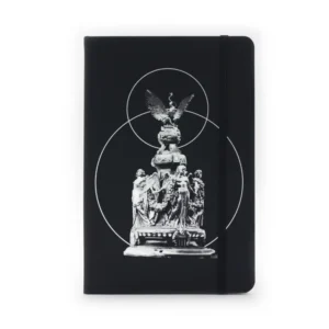 Foto frontal de Libreta Negra con diseño inspirado en el Conjunto escultórico de la cúpula del Palacio de Bellas Artes