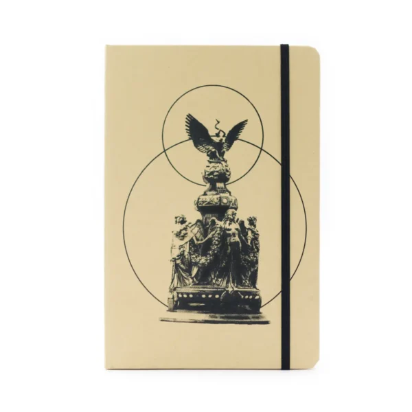 Foto Frontal de Libreta Arena de Mazunte con diseño inspirado en el Conjunto escultórico de la cúpula del Palacio de Bellas Artes