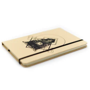 Isometric photo of Arena de Mazunte notebook with design inspired by the Monument to the Revolution.