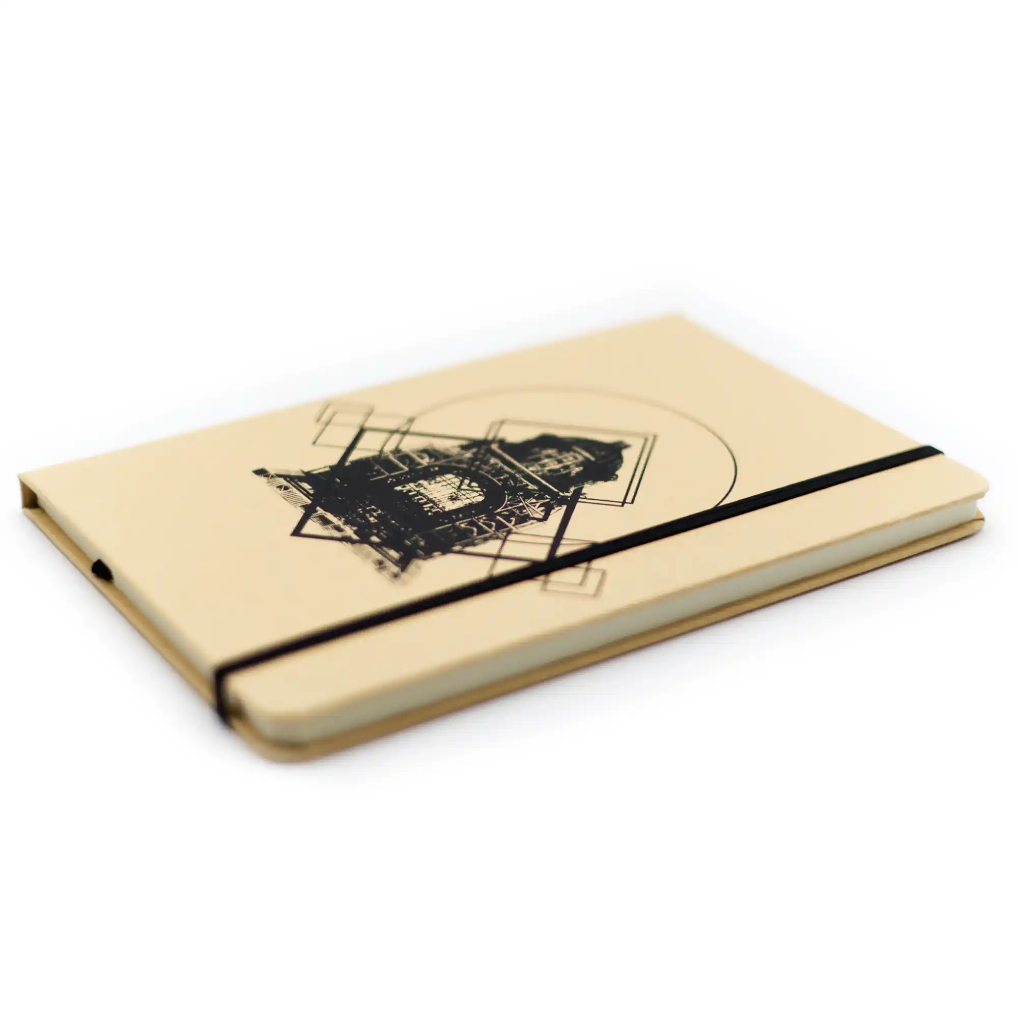 Isometric photo of Arena de Mazunte notebook with design inspired by the Monument to the Revolution.
