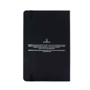Back photo of Black Notebook with design inspired by the Monument to the Revolution.