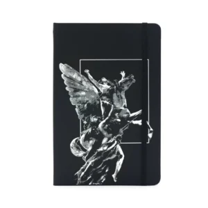 Front photo of Libreta Negra with Pegasus design from the Palace of Fine Arts.