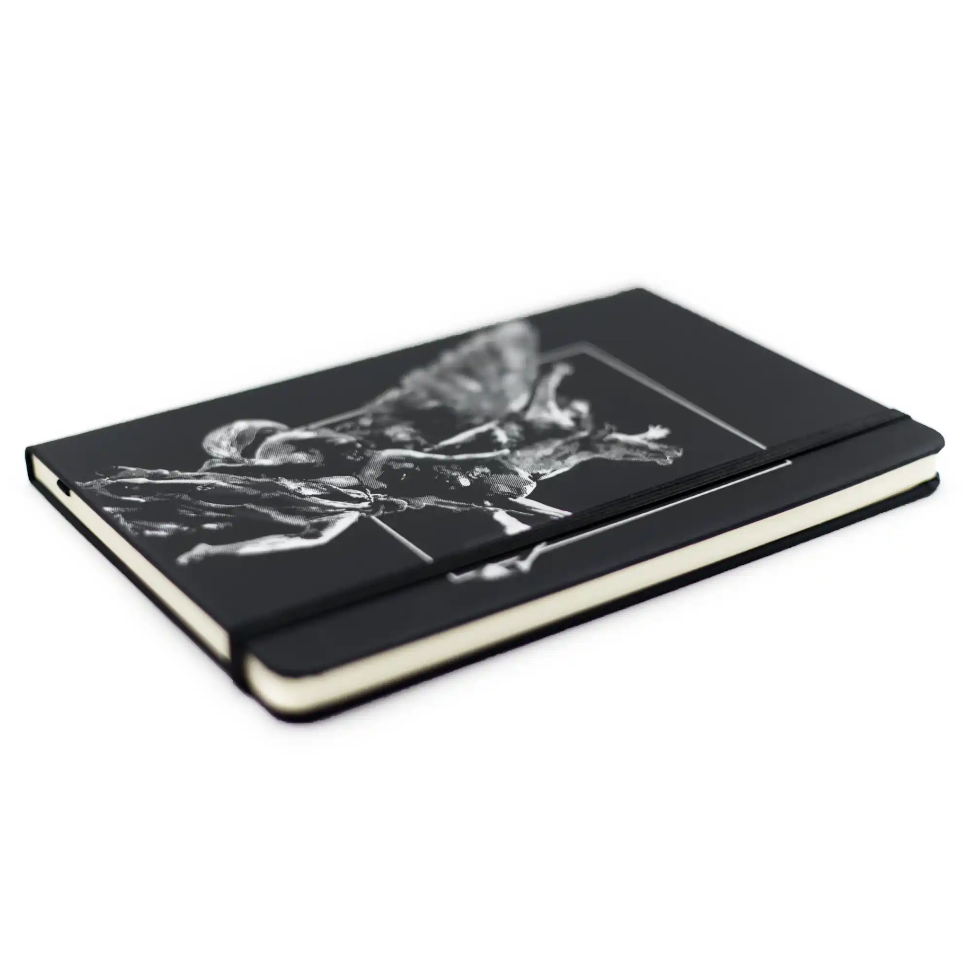 Isometric photo of Libreta Negra with Pegasus design of the Palace of Fine Arts.
