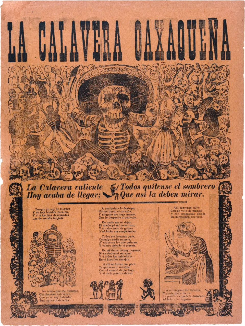 Calavera oaxaqueña, litografía de José Guadalupe Posada (1903). Obra en dominio público.