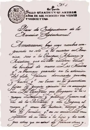 Primera foja del Plan de Iguala (24 de febrero de 1821)