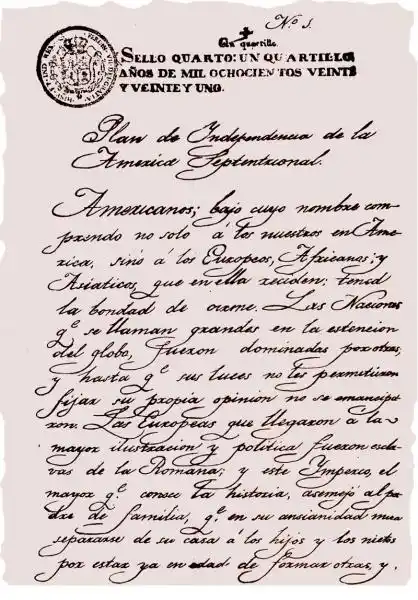 Primera foja del Plan de Iguala (24 de febrero de 1821)